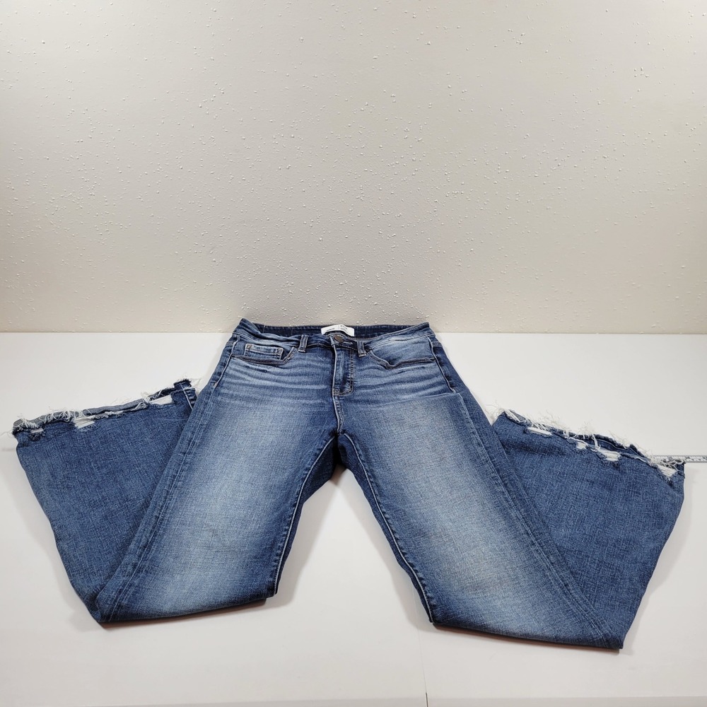 BKE Billie Jeans Womens 27x29.5 Blue Excellent High Rise Super Flare Distressed
